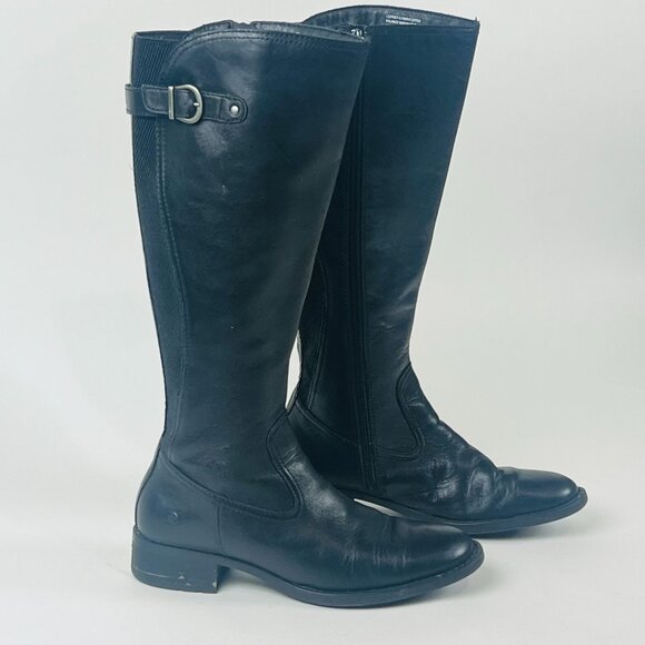 Born Black Leather Fabric Womens 8M Knee-High Riding Boots With Buckle & Zipper - Picture 1 of 11